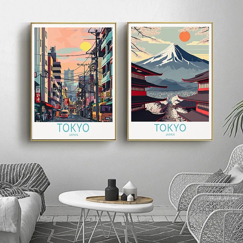 Японский пейзаж городского пейзажа Токио Hirono Miyajima Okinawa Постер для путешествий