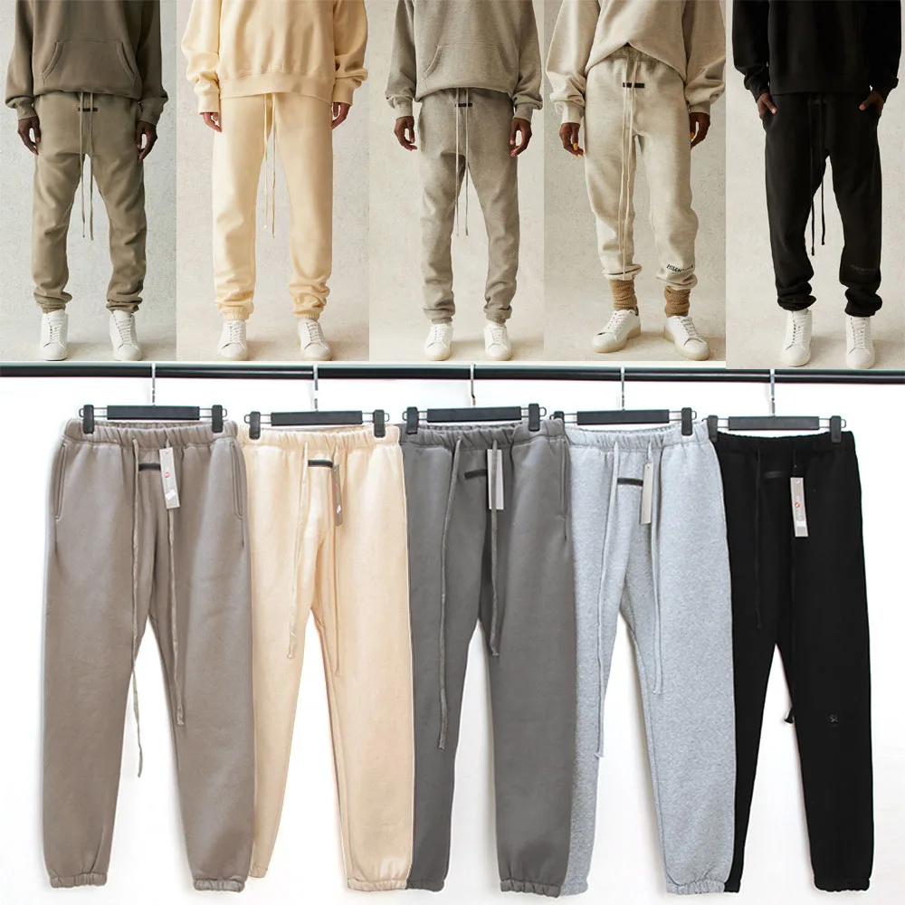 2022 Men Fleece SweatPants Casual Joggers Pants Cotton Khaki Camel Streetwear Fashion Trousers Autumn Spring Hip Hop Hoodie Set