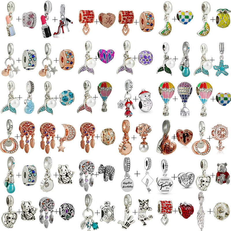 

2Pcs/Lot Fine Charm Fit Original Brand Bracelet Silver plating Cartoon flower Alloy Pendant DIY Men and women children Jewelry