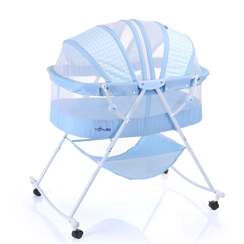 Sky Blue Fold Baby Cradle Infant Crib, Indoor Outdoor Newborn Bed, SGS Was Approved