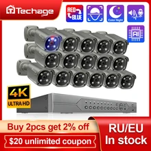 Techage H.265 16CH 5MP 8MP POE Camera System Face Human Detect Two-way Audio Outdoor 4K Security Surveillance Set Colorful Night