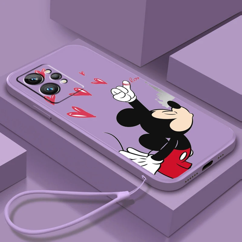 

Phone Case For OPPO Realme Q3S Q5i 50A 50i C21Y C11 GT Neo3 Neo2 9 9i 8 8i 7 Pro Plus London Disney Mickey Minnie Liquid Rope