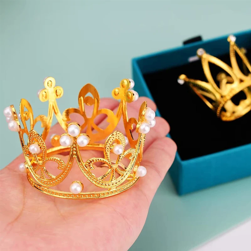 Mini Crown Cake Topper Elegant Princess Pearl Tiara Ornaments Baby Shower Birthday Wedding Party Supplies DIY Cake Decoration images - 6