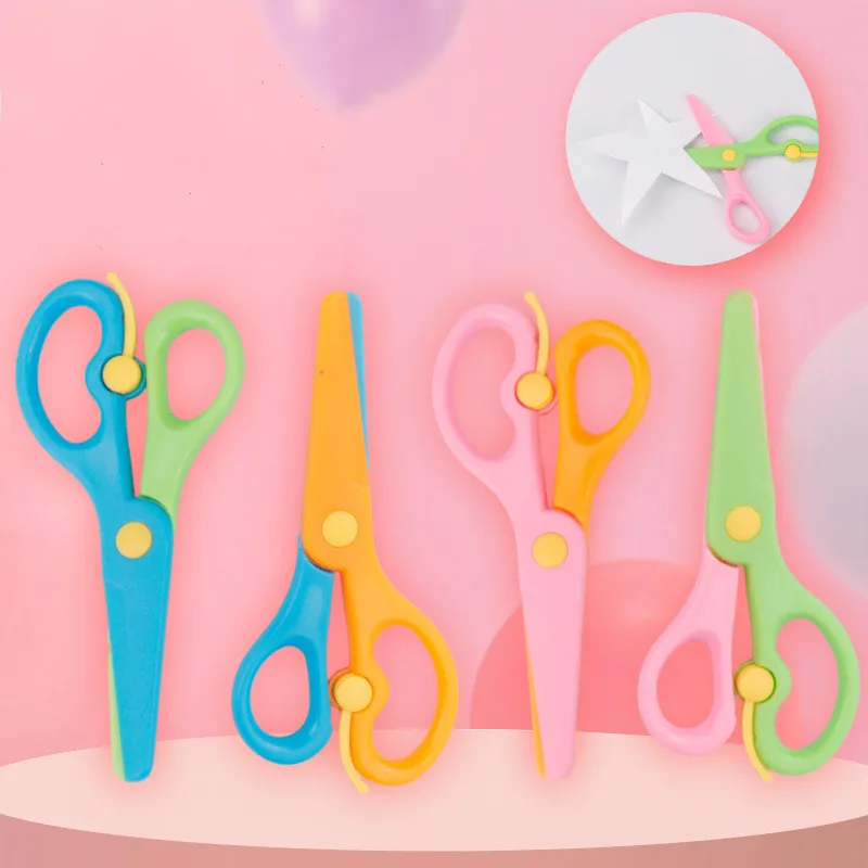

New 1 Pcs 13.7*6.3cm Cute Mini Safety Round Head Plastic Scissors Student Kids Paper Cutting Supplies for Kindergarten School
