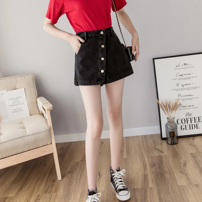 S-5XL New Women Denim Shorts Skirt Summer Fashion Single Breasted High Waist Plus Size Jeans Skirt Casual Loose A-Line Skirt