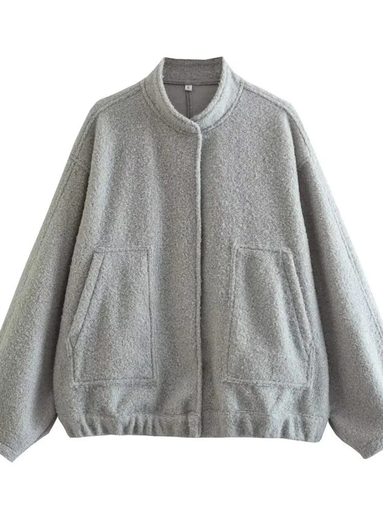 

With Female Outwear Jackets Long Bombers Pockets With Chic Buttons Winter Jackets Coat Grey Warm Sleeve 2023 Spring Women's