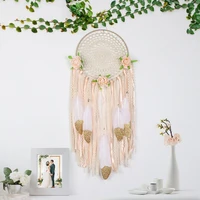 woven flower feathers dreamcatcher boho macrame hanging dream catcher diy wind chimes wall art wedding decoration
