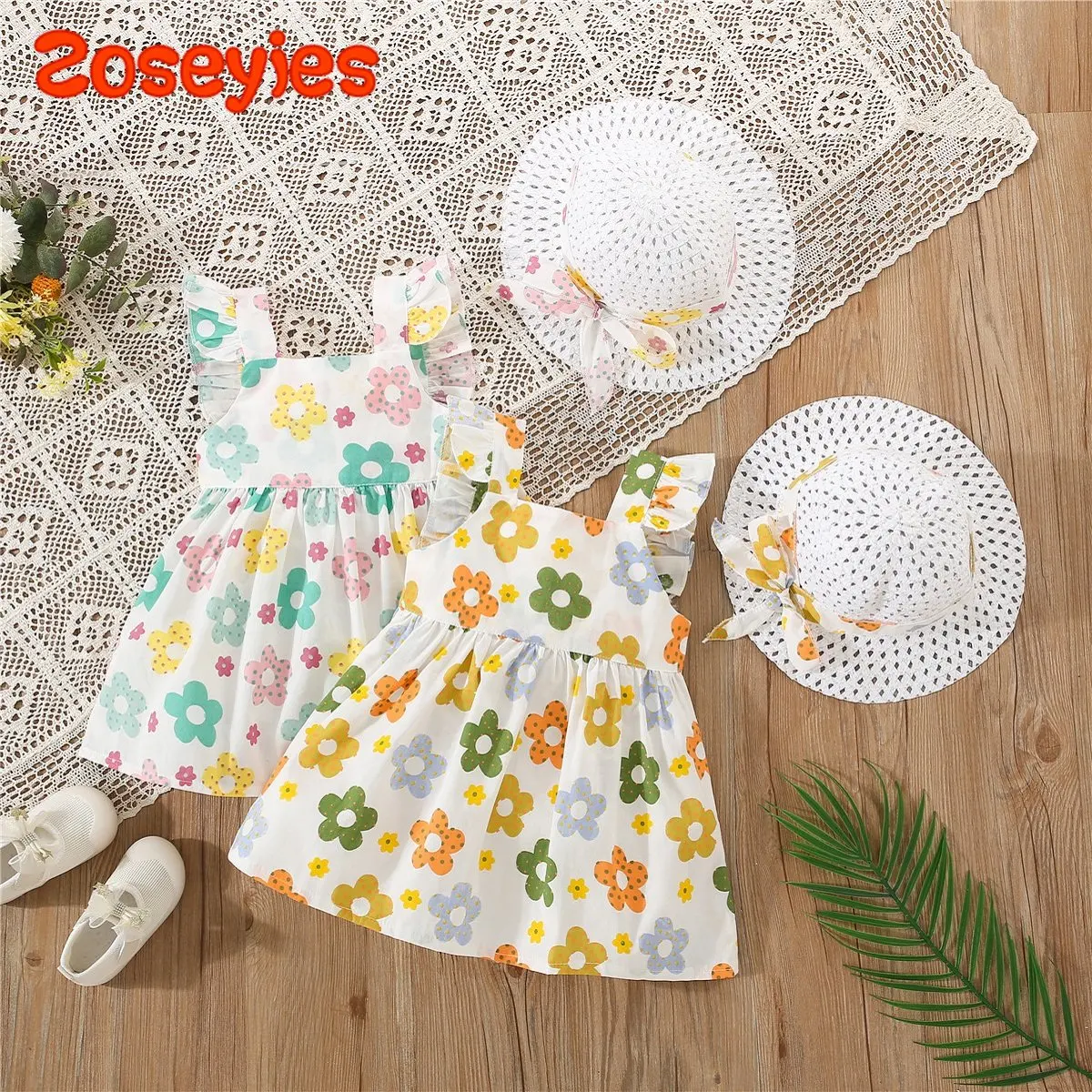 

Новое летнее детское платье с цветочным принтом, платье принцессы на бретельках для дня рождения + шляпа