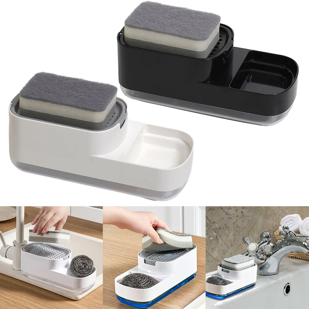 

1pc 2 In 1 Dish Soap Dispenser With Sponge Non-slip Holder For Kitchen Sink Organiser Accessories 22.86x7.87x9.91cm