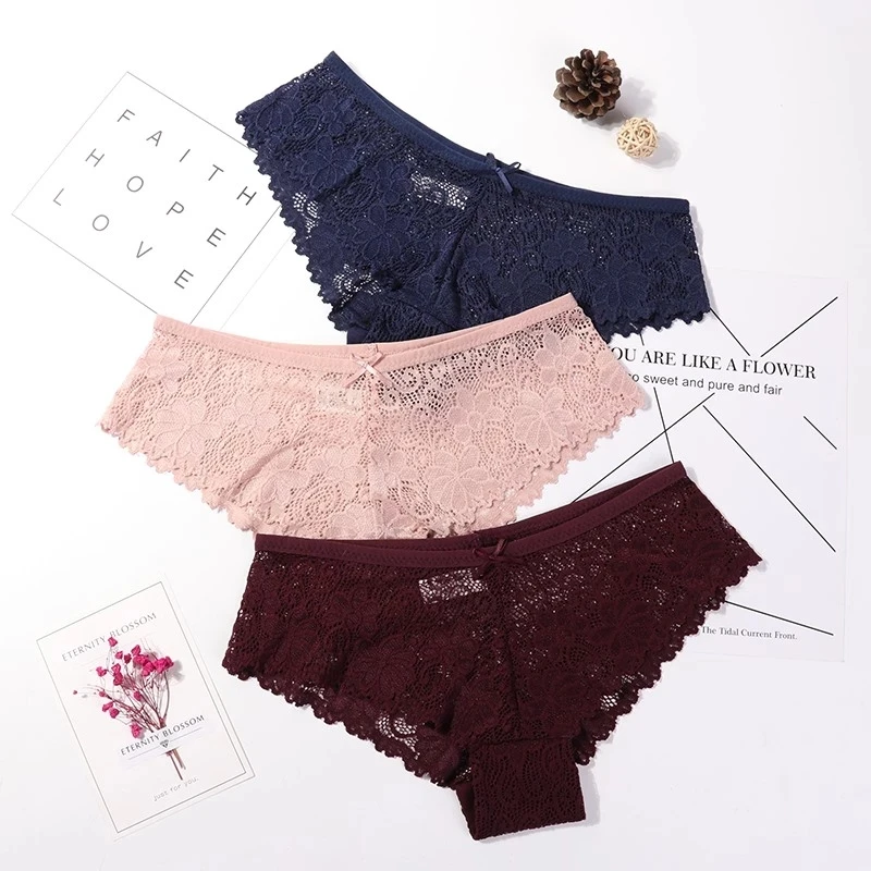 

3 Pcs Comfortable Soft Lingerie Hollow Fit Underpants Hot Transparent Female Briefs Panty Panties for Woman Underwear Sexy Lace
