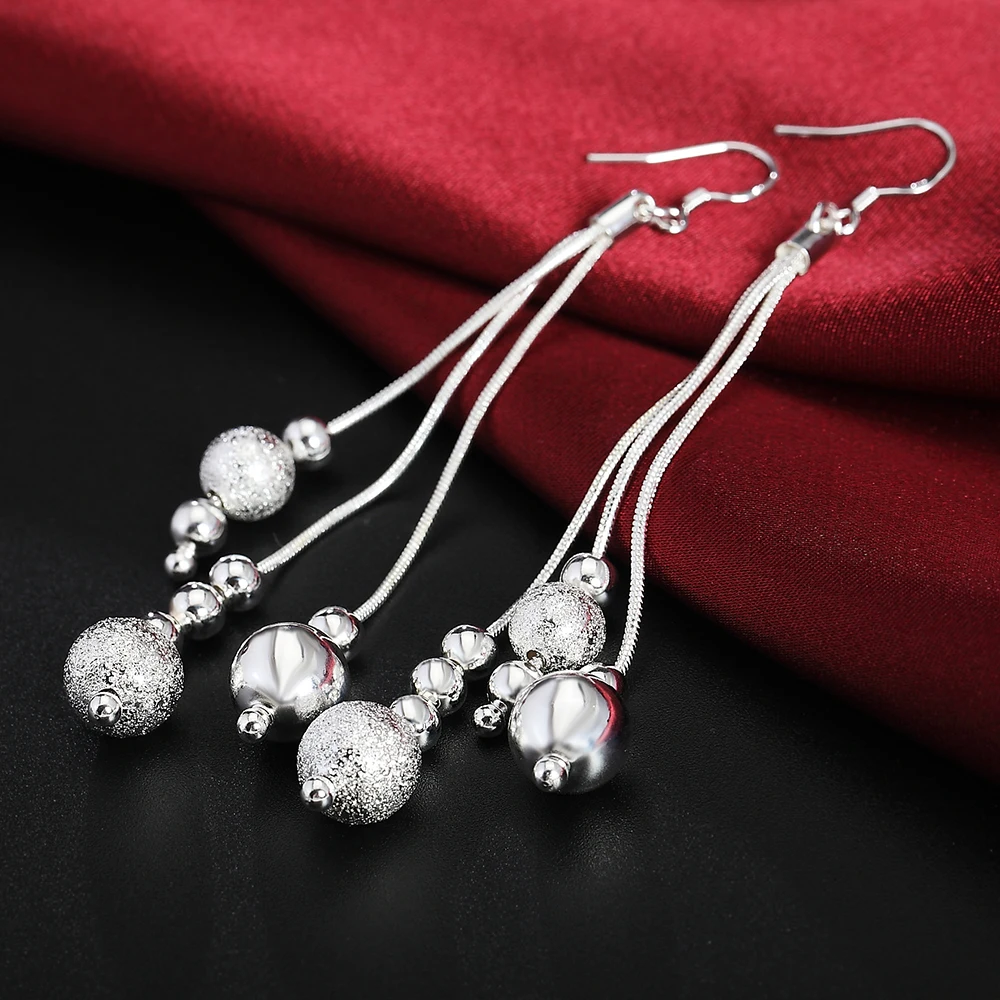 

Hot sale New Jewelry 925 Sterling Silver Earring for Woman High Quality Fashion tassel bead drop earrings Holiday Gifts