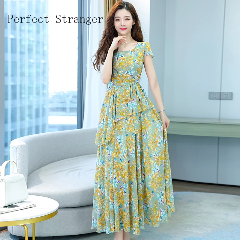 

2022 New Arrival Dresses Women Chiffon Floral Vestido Maxi Boho Summer Sukienka Ropa Mujer Robe Longue Femme Chic Vestidos