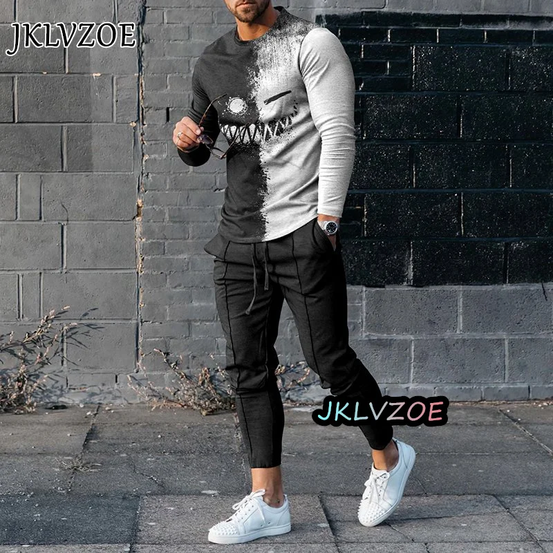 Fashion New Men's Trousers Autumn Pattern Tracksuit 3D Printed Casual Sportswear Long Sleeve T Shirt+ Pants 2 Piece Set Clothes
