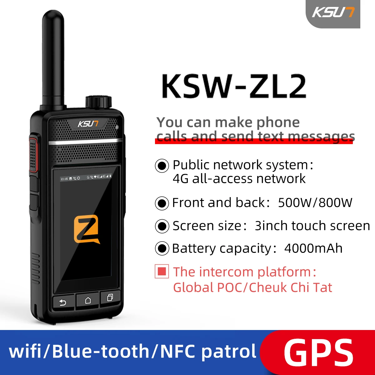 KSUT ZL2 Zello Global POC 4G визуальная Боевая рация Wi-Fi GSM синий зуб NFC GPS FM радио Smart Walkie Talkie