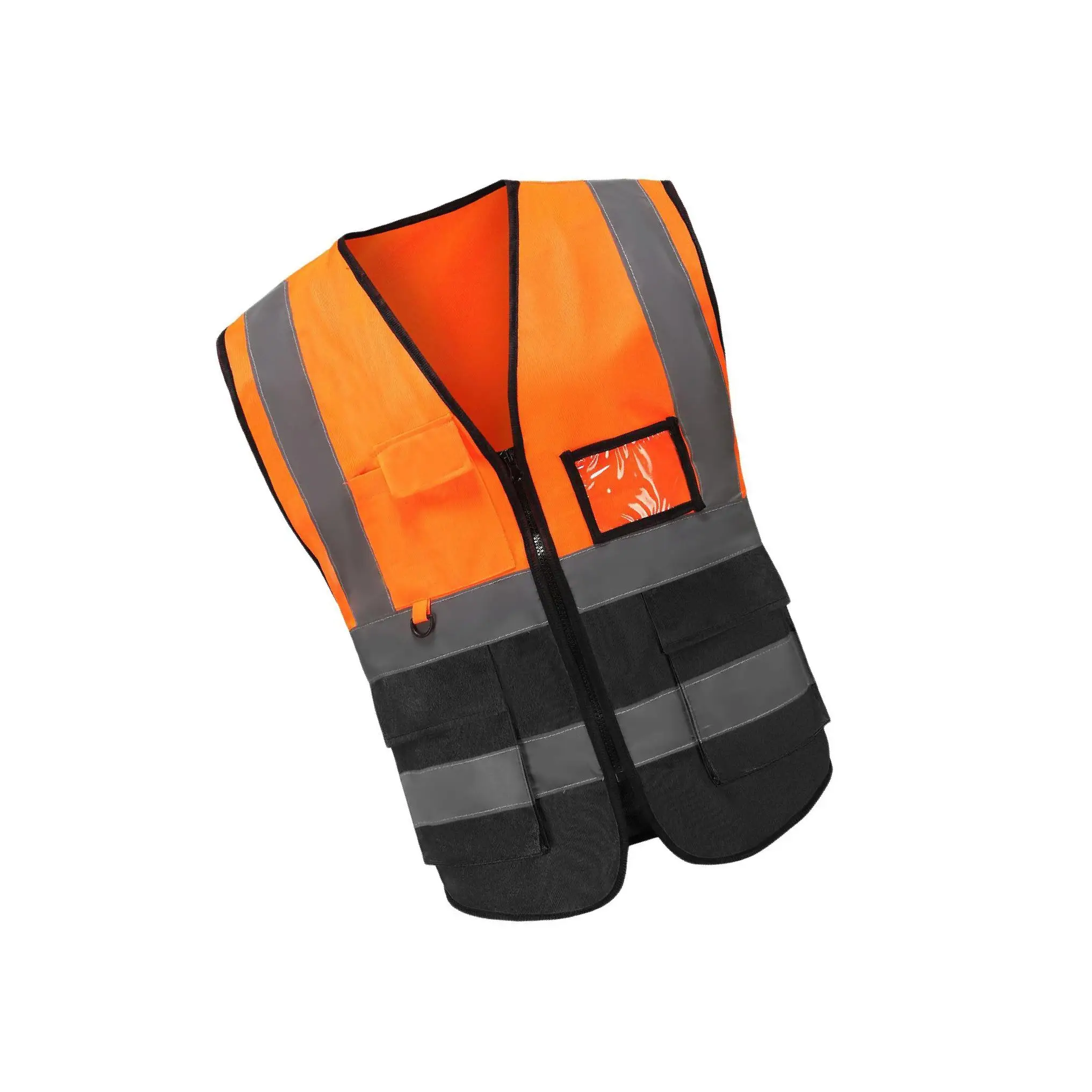 

2 Reflective Vest Safety Vest for Engineering Construction Orange Black