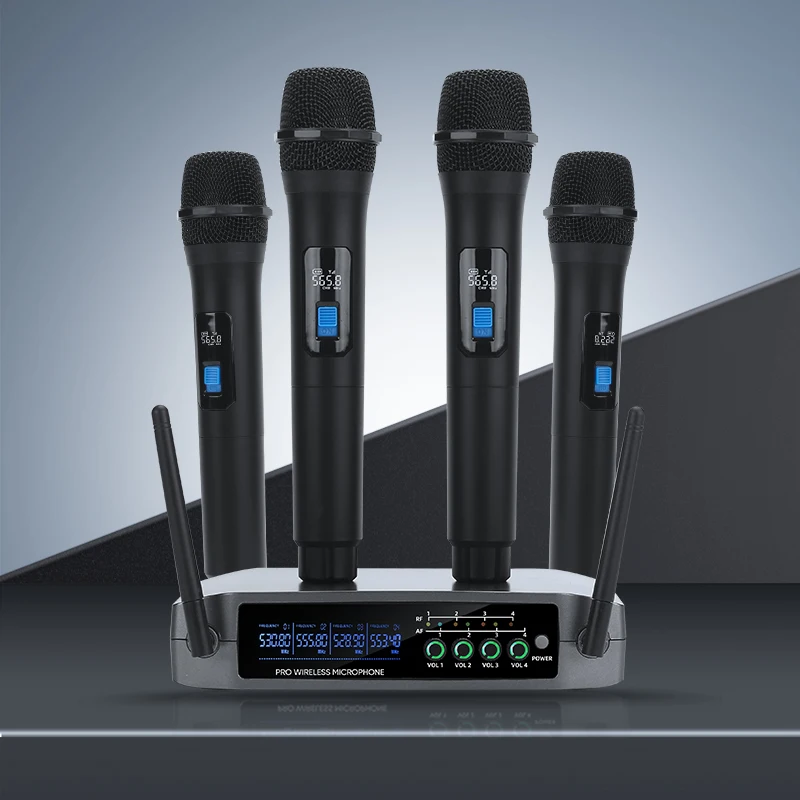 Professional VHF Wireless Microphone System 4 Channel Handhe