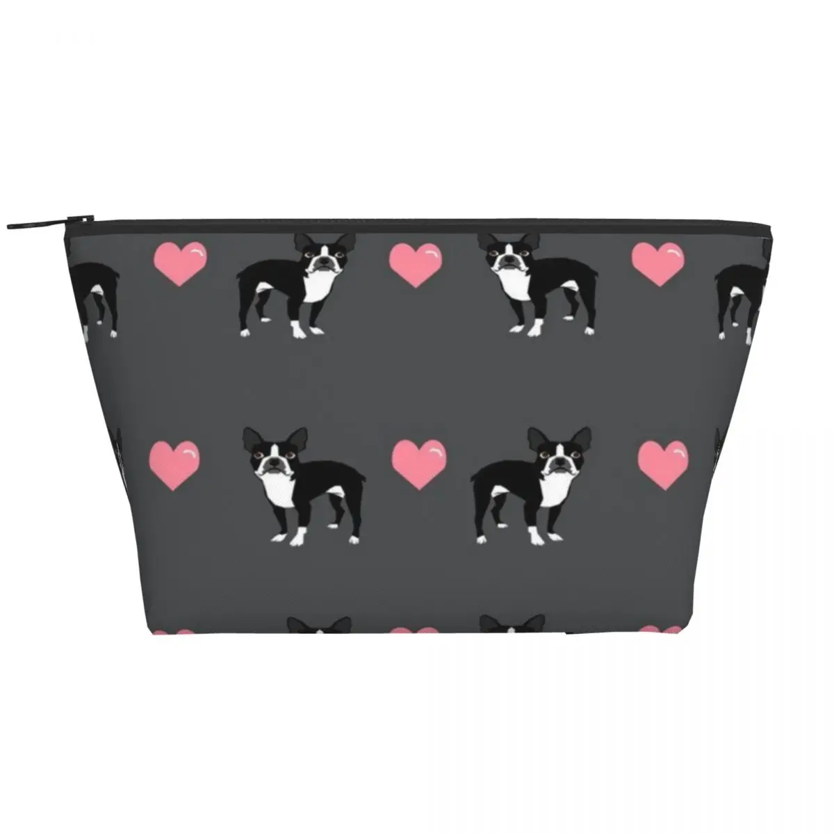 

Boston Terrier трапециевидные портативные косметички с сердечками, Повседневная сумка для хранения косметики, косметичка для путешествий, сумка для туалетных принадлежностей