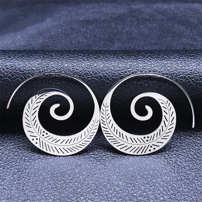 

Bohemia Flower Leaves Stainless Steel India Circle Earrings Women Silver Color Round Earrings Jewelry pendientes aro E9346S07