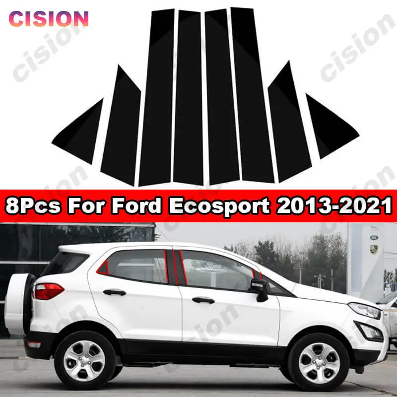 

For Ford Ecosport 2013-2021 Mirror Effect Door Window Column B C Pillars Post Cover Trim Black Carbon Fiber PC Material Sticker