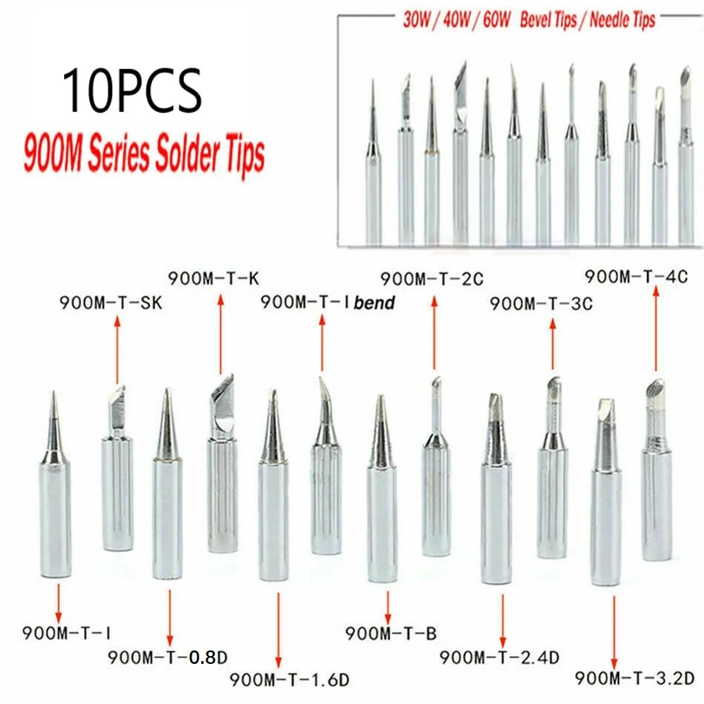 

10Pcs 900M-T Series Copper Soldering Iron Tips IS/I/B/K/SK/0.8D/1.6D/2.4D/3.2D/1C/2C/3C/4C Lead-Free Welding Tips Head Power Too