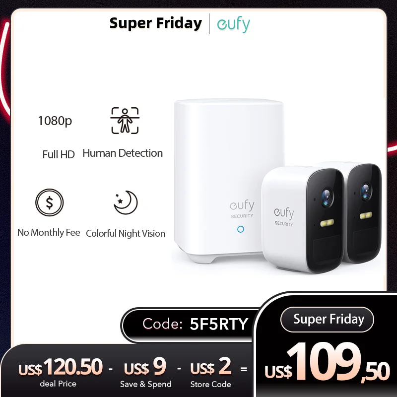 

eufy Security eufyCam 2C Wireless Home Security Camera 180-Day Battery Life HomeKit Compatibility 1080p HD No Monthly Fee