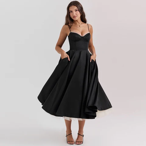 Шиферное женское элегантное сексуальное платье миди из черного тюля в стиле Spahetti, облегающее вечернее платье без рукавов, платья