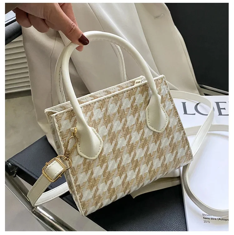 

Simper Female Messenger Mini Bag I Fashion Houndstooth Thread Small Bucket Bag Shoulder Crossbody Bags for Women