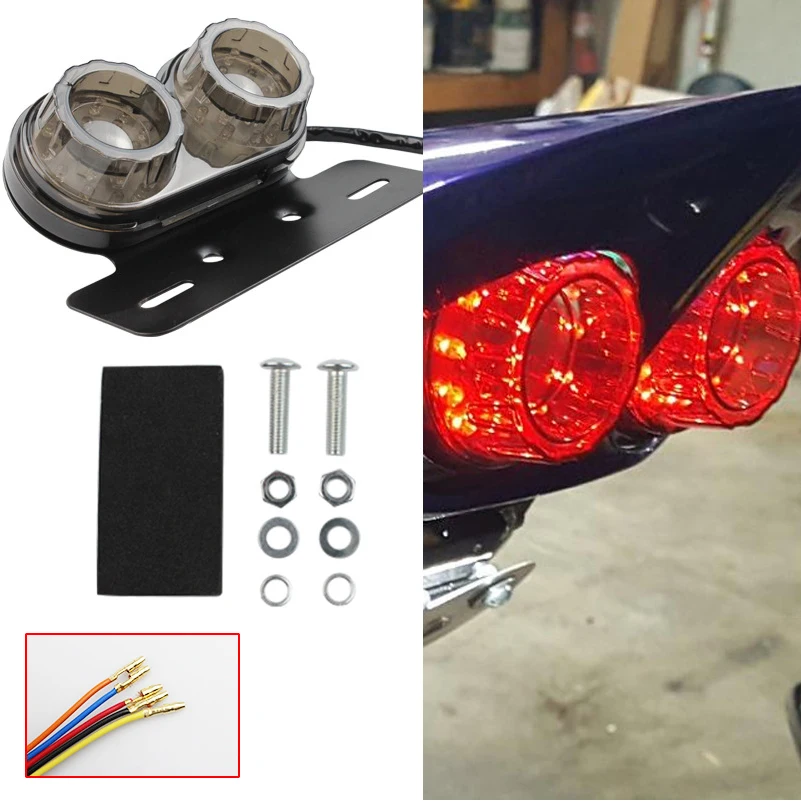 

12V Universal Motorcycle Retro LED Twin Dual Tail Turn Signal Motorbike Rear Stop Brake Stop Light License Plate for BMW.