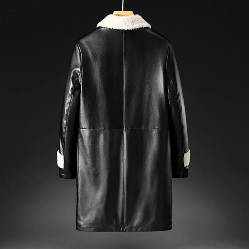 Women Faux Leather Lambs Wool Coat Female Long Thick Warm Lined Coats Suede Leather Jackets Winter Mother Fur Collar Outerwear