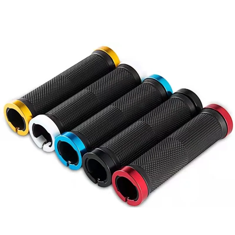 PE Rubber MTB Grips Alloy Cuffs Bilateral Lock Bicycle Handle Grip Anti-skid Cycling Handlebar Sleeve BMX Bike Accessories images - 6