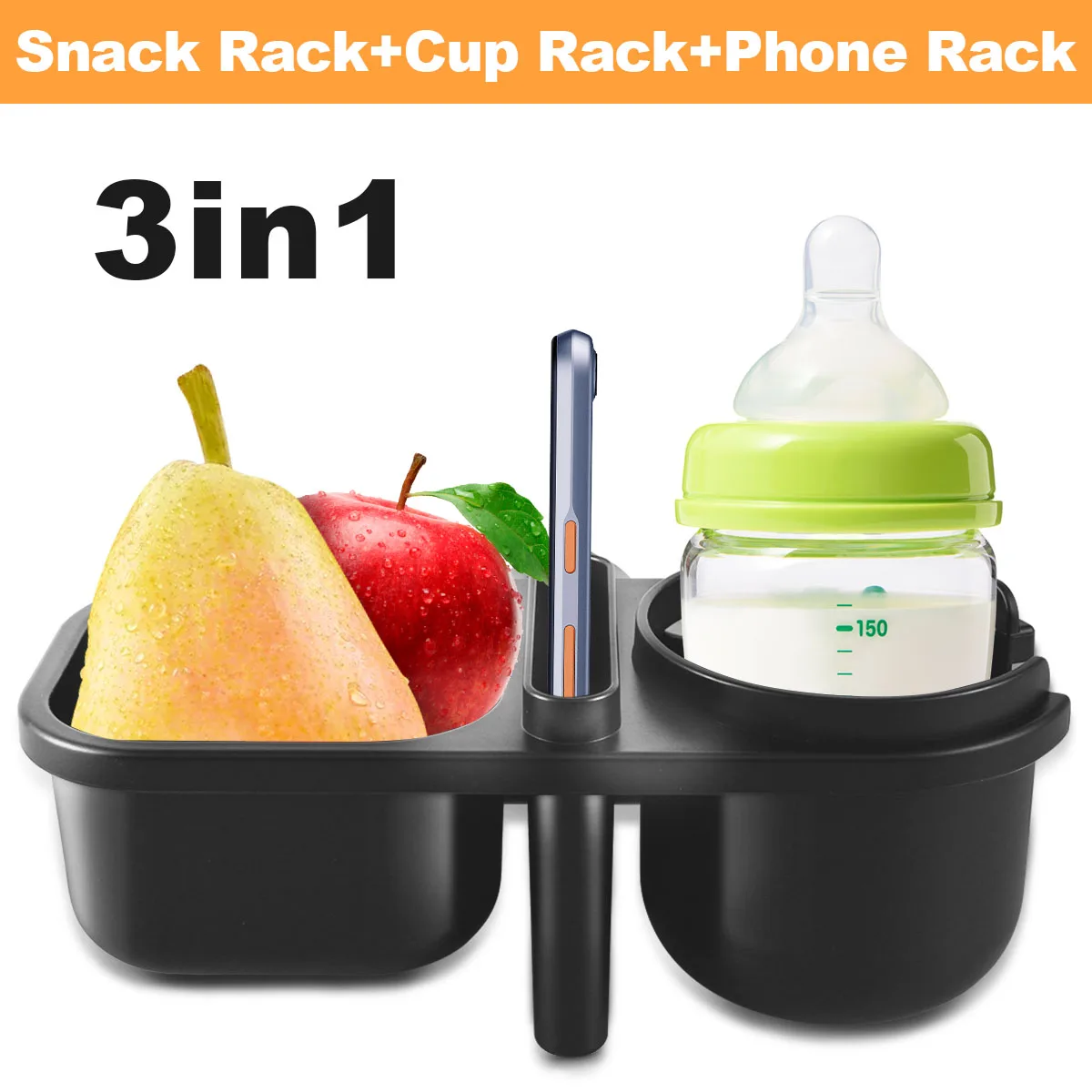 

Stroller Cup Holder Plastic Baby Carriage Drink Holder with Phone Holder 360° Rotatable Baby Pushchair Beverage Bottle Organizer
