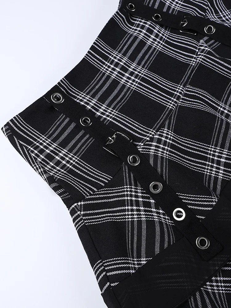 Harajuku черная клетчатая Готическая винтажная мини-юбка с высокой талией шифоновая