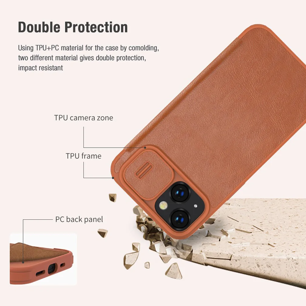 For iPhone 14 14 Pro Case Nillkin Qin Pro Leather Flip Cover Slide Lens Case With Card Slot For iPhone 14 Plus /14 Pro Max Cover