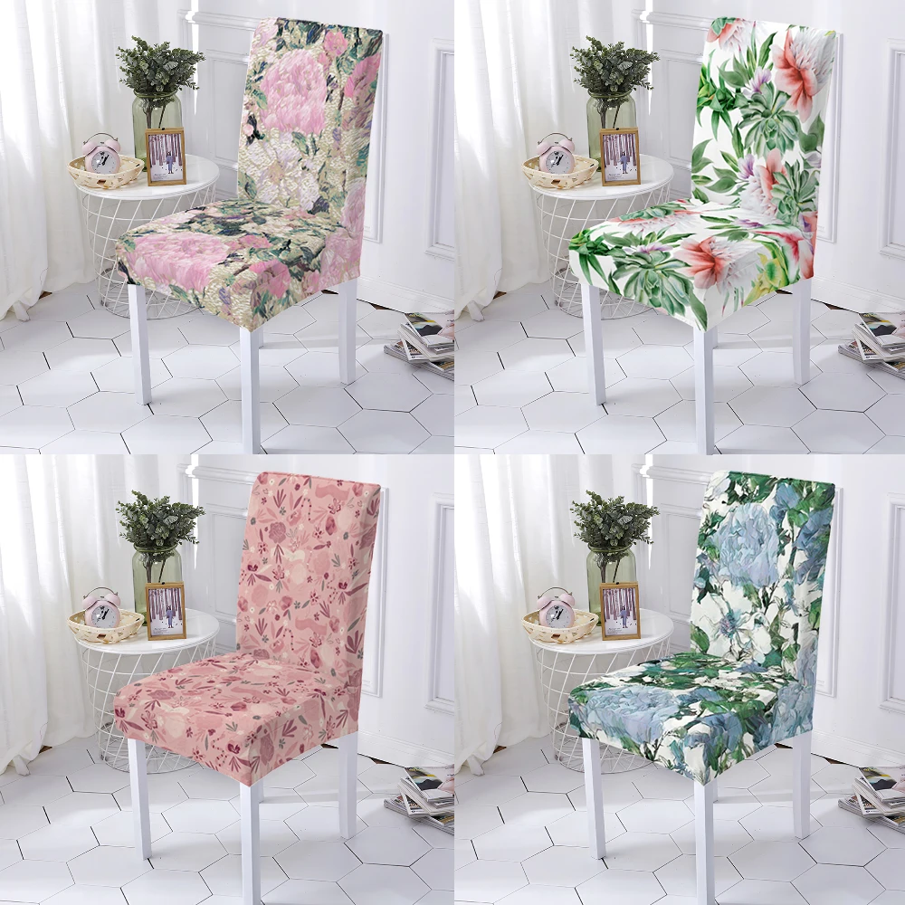 

Flowers Stretch Chair Covers Dinner Room Anti-Dirty Kitchen Seat Cover 1Pc High Living Spandex Chair Slipcover Chairs Kitchen