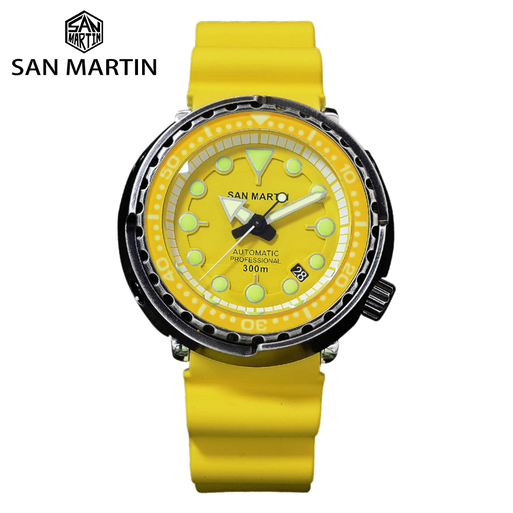 

San Martin Tuna NH35 Automatic Diver Watch Men Mechanical Black Aging Stainless Steel 30Bar Waterproof Sapphire Date Window