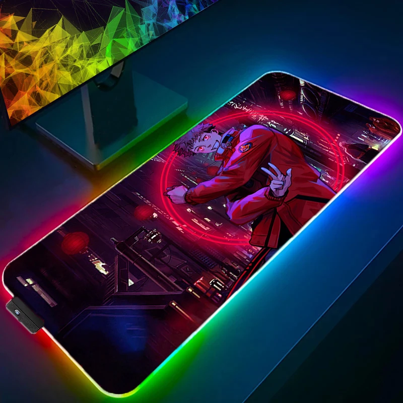 

Japanese Anime Jujutsu Kaisen Yuji Large Mouse Pad RGB Laptop Custom HD Home Gamer Accessories Mousepad LED Backlight Desk Mat