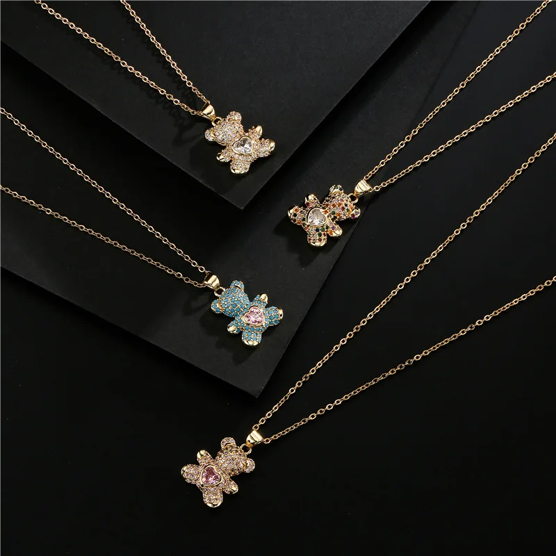 

Dazzling Crystal Ladies Bear Necklace Fashion Simple Light Luxury Cute Animal Jewelry Girlfriend Birthday Gift