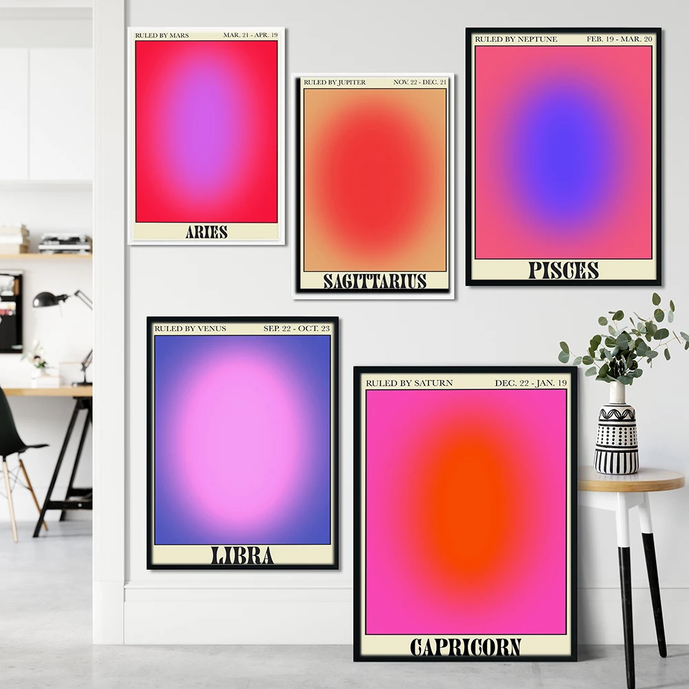 

Scorpio Zodiac Aura Gradient Wall Art Astrology Poster Star Sign Print Modern Retro Canvas Painting Living Bed Room Home Décor