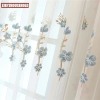 blue flower embroidered white mesh curtain for living room modern sheer voile curtains for bedroom window curtains