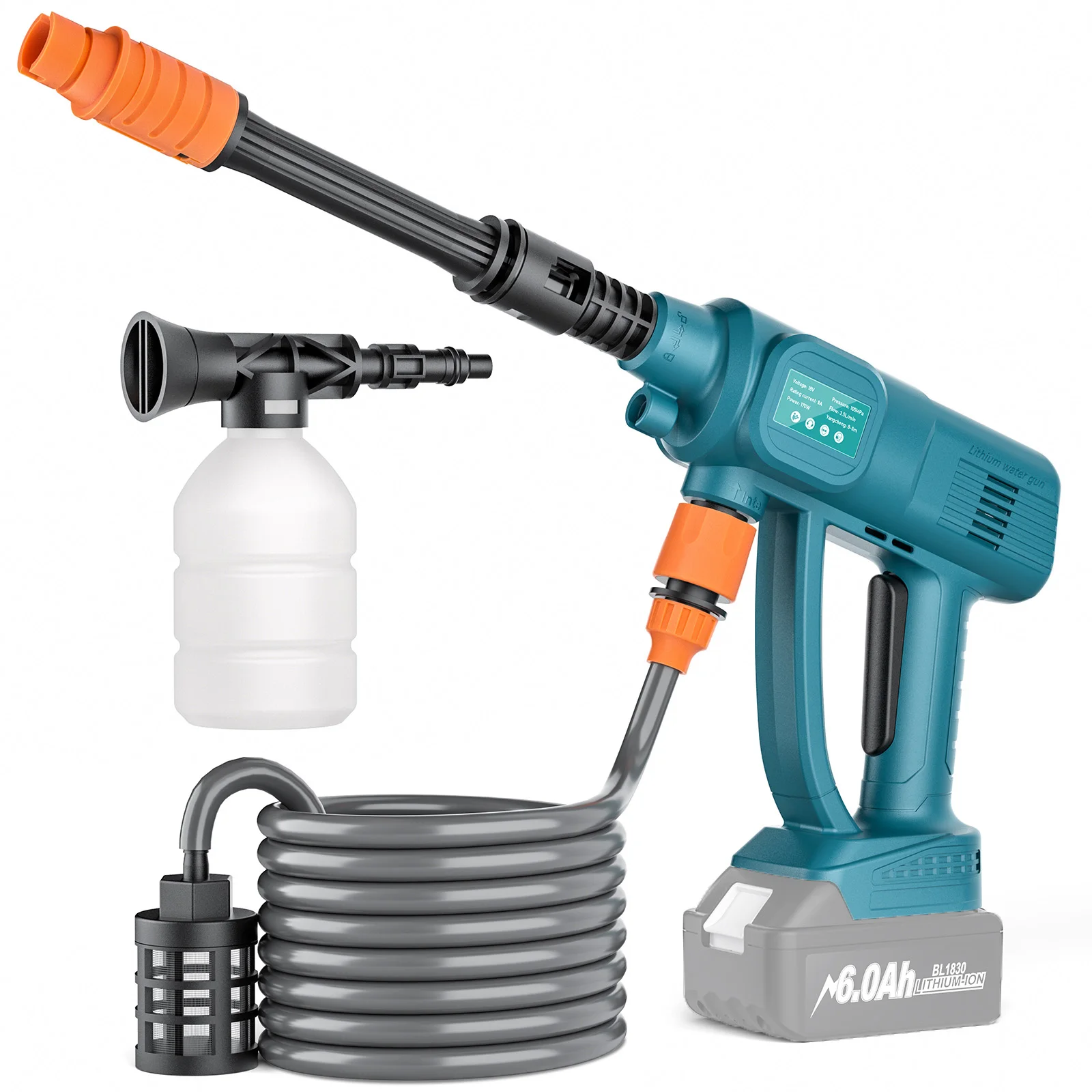 

Bonacell Беспроводная автомойка высокого давления, пистолет для автомойки, регулируемая длинная водопроводная труба для Makita, аккумулятор 18 В