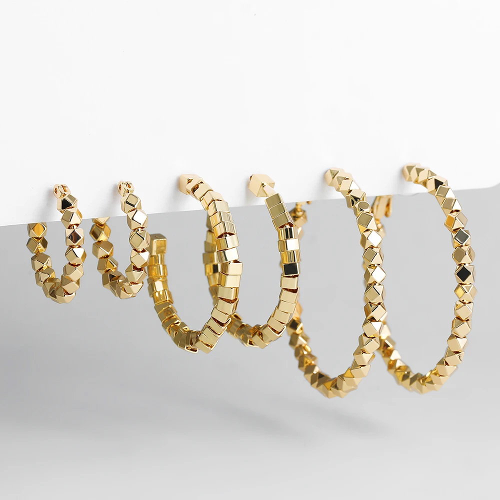 

3pair Creative Geometric Metal Beaded Large Small Hoop Earrings Set Gold Color Round Circle Earring Women's Jewelry Brincos