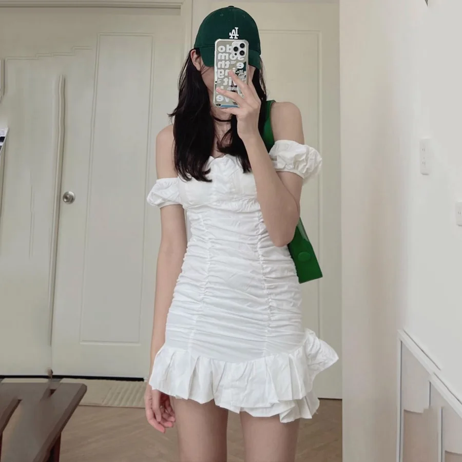 

Korean Style Slim-Fit Tube Top Dress Women's Summer French Style Milk Sweet Skirt Well-Designed Pleated off-Shoulder Sheath Shor