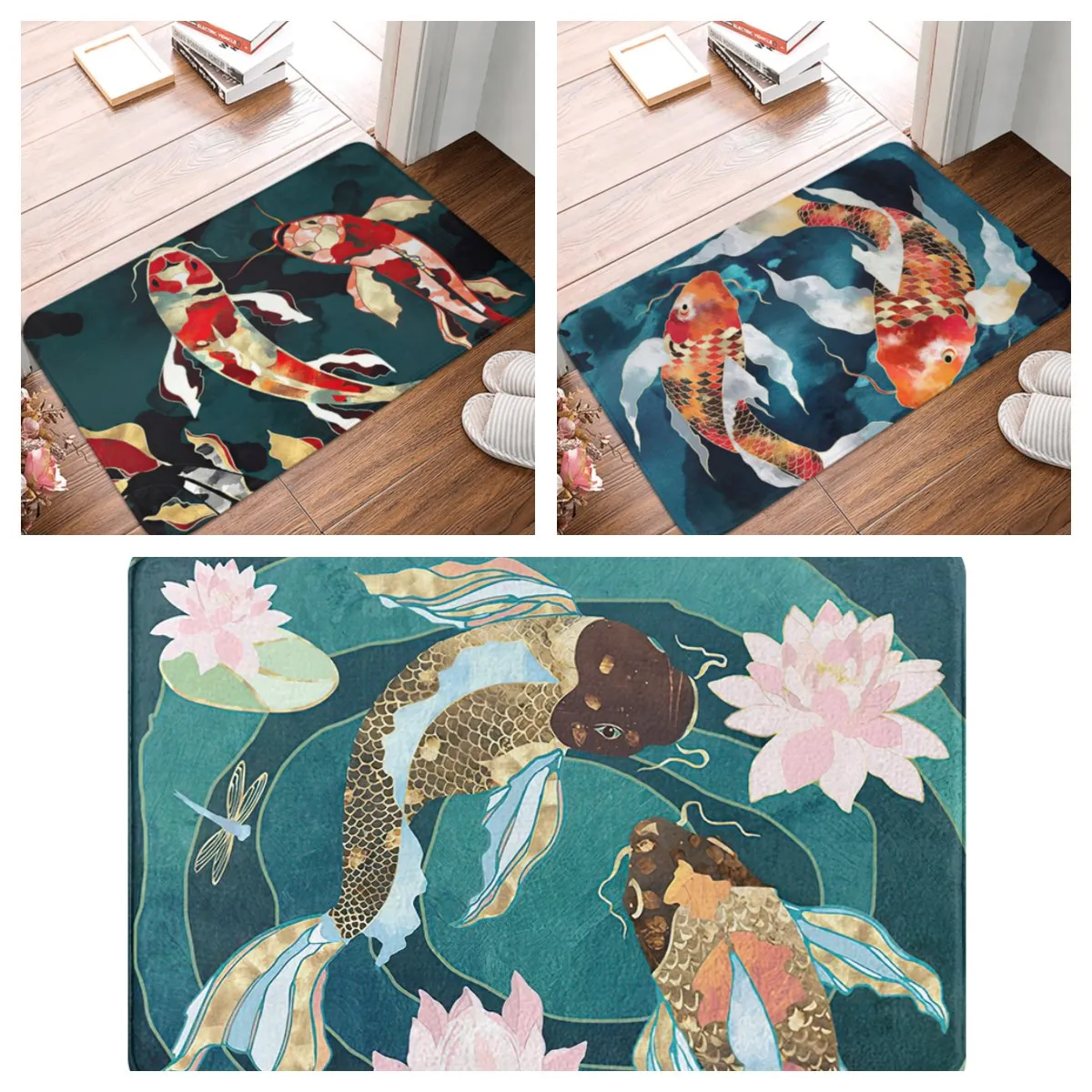 

Придверный коврик, противоскользящий, с рисунком красного карпа, 3D