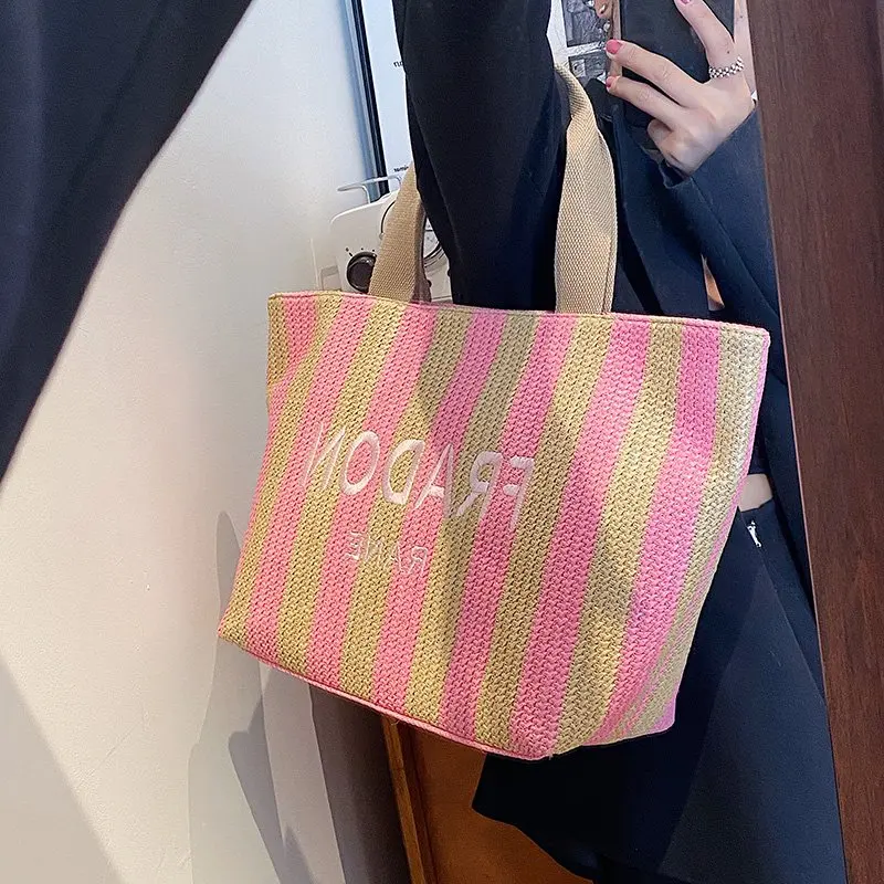 

2022 Straw Alphabet Shopping Bag Holiday Beach Bag Ladies Shopping Bag Linen Tote Bag