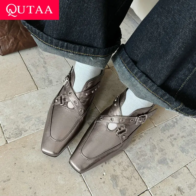 QUTAA 2023 модные женские туфли-лодочки на низком каблуке повседневные летние