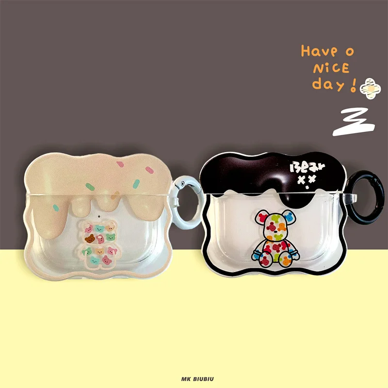 

Wave Edge Flow Heart Cute Bear Case for Apple AirPods 1 2 3 Pro Cases Cover IPhone Bluetooth Earbuds Earphone Air Pod Pods Case