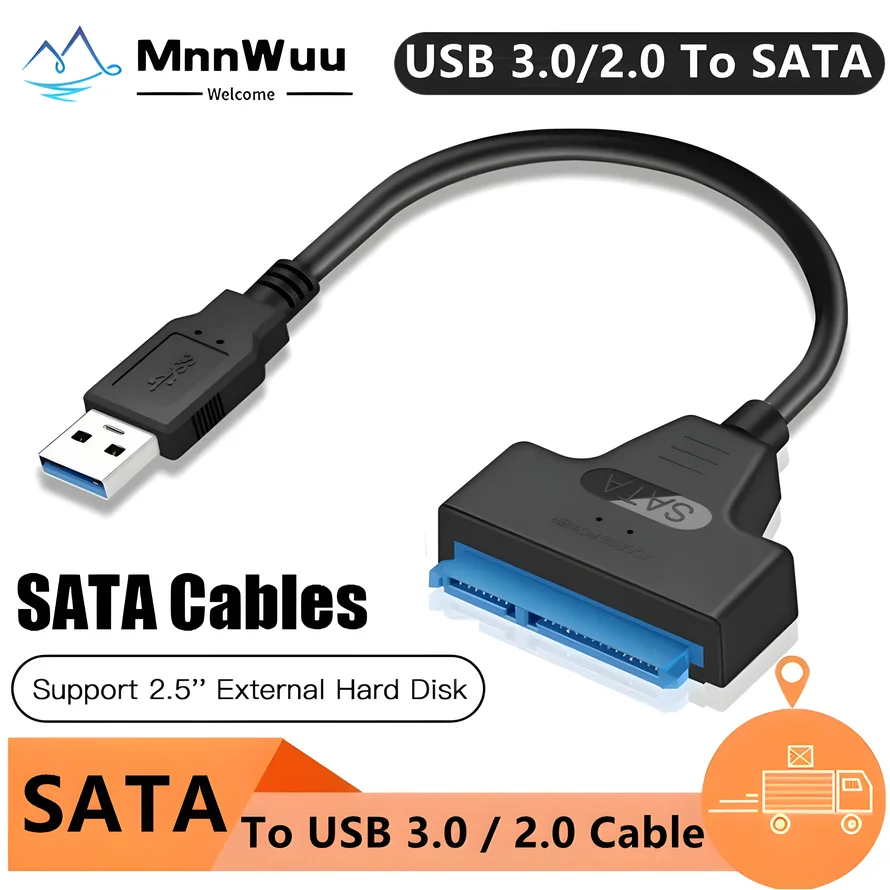 Фото Кабель SATA — USB 3.0 — кабель USB 3.0/2.0 — Sata III — 2,5-дюймовый внешний жесткий диск SSD, адаптер SATA 3 22-контактный адаптер №1