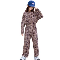 2022 kids clothes set for girls korean children leopard sports suits cotton teenage pullover tracksuits two piece sportswear new