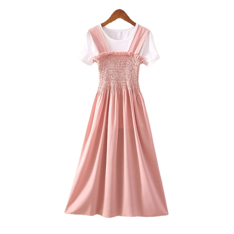 

High Waist, Slim Fold, Long Skirt with Shoulder Straps, Student Suit Skirt