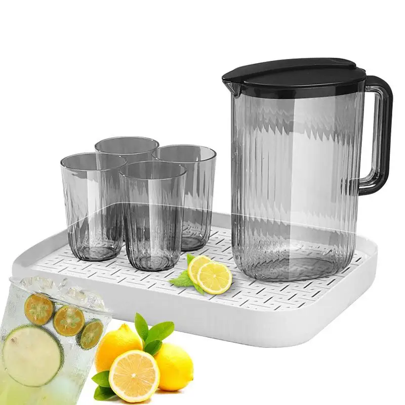 

Juice Containers With Lids For Fridge 2L Drinking Pitcher Tea Pitcher Clear Cold Water Jugs With 4 Cups Water Cup Set For Juice